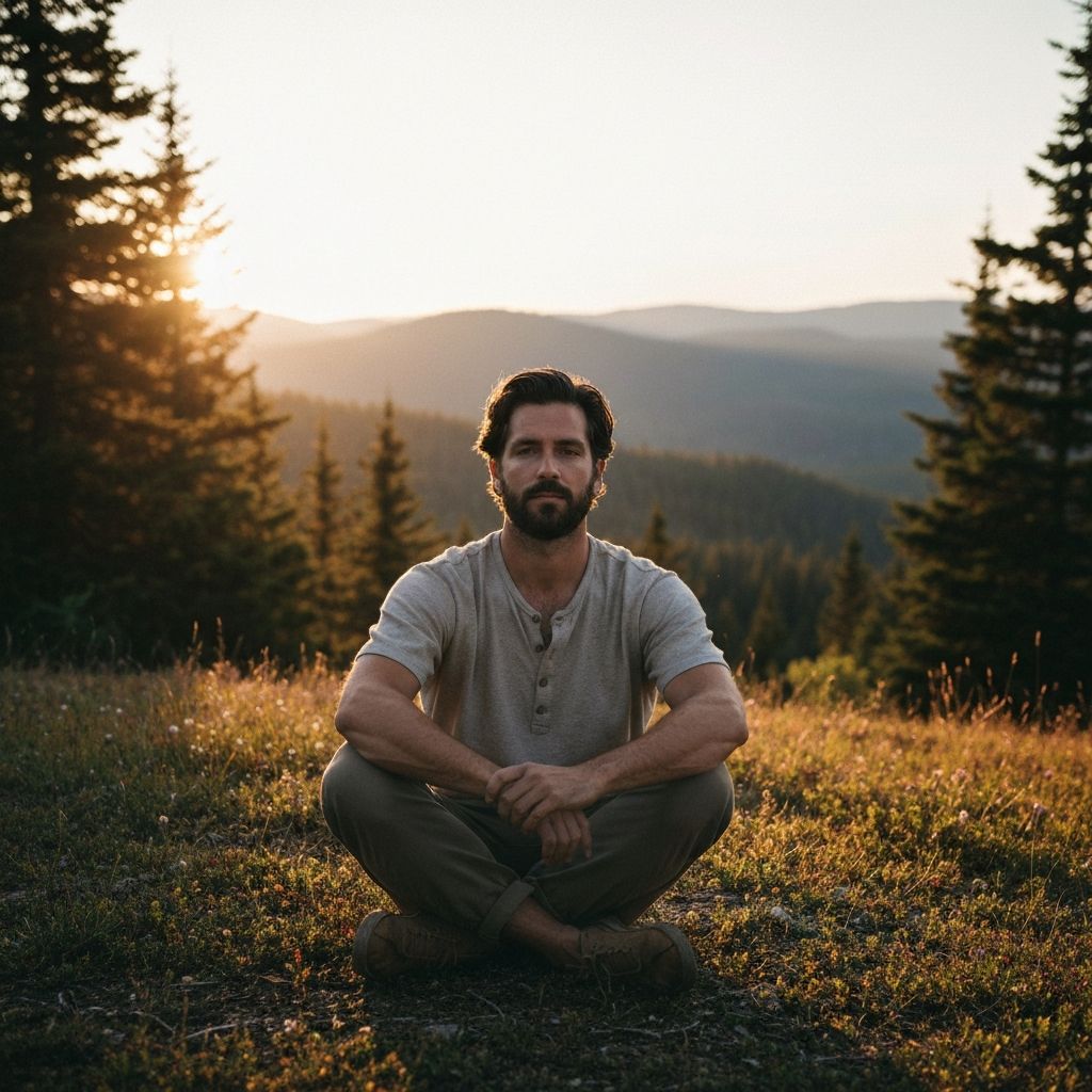 Man in peaceful contemplative solitude in nature